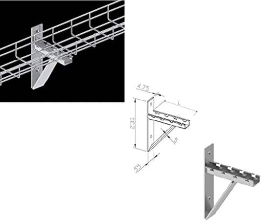Kable Kontrol Cantilever Wall Bracket – 12” Width - Wire Mesh Tray Cable Management Rack Cords Organizer Cable Basket, Zinc Plated Steel NEC Approved for Network, Fiber Optic, Cabling Accessory