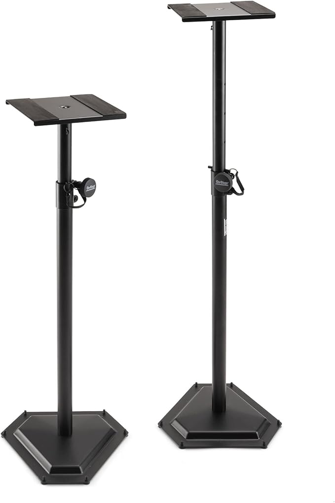 On-Stage SMS6600-P Hex-Base Monitor Stands Pair(Height-Adjustable Pedestal Studio Speaker Stands, Locking Pin, Hexagonal Base, Steel Construction, Nonslip Rubber Feet, Optional Floor Spikes, Black)