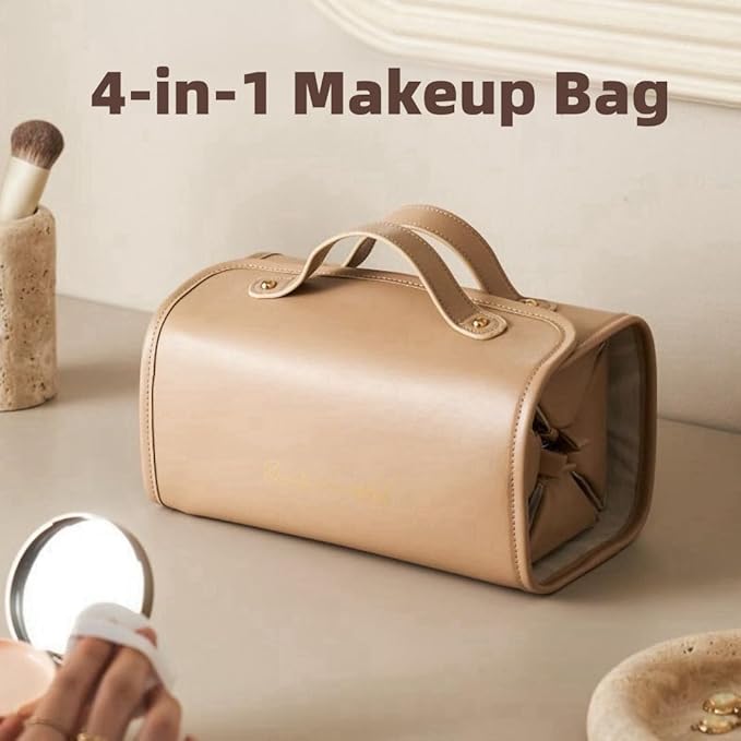 Large Expandable Makeup Bag for Women, 4-in-1 Waterproof Makeup bag, Cosmetic Bag with Detachable Interior Pockets, Ideal for Women Travel Essentials(White)