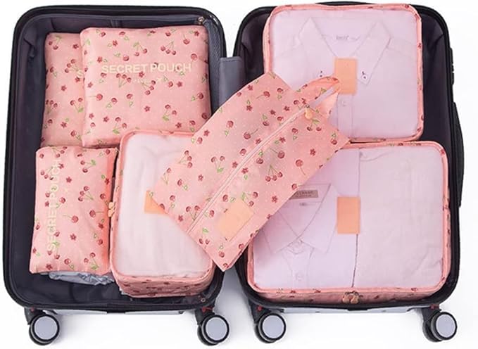 Packing Cubes for Suitcases - 7 Pieces,Light Packing Cubes for Travel, Suitcase Organizer Bags Set, Luggage Organizers for Suitcase, Water-Resistant Travel Essentials, Pink Cherry