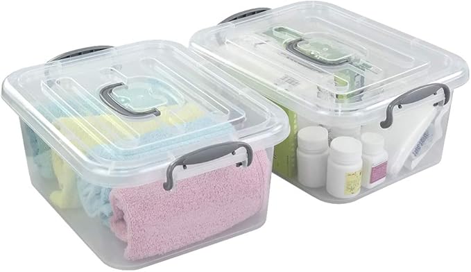 Kekow 2-Pack Clear Storage Latch Box, Plastic Containers with Lids, 8 L
