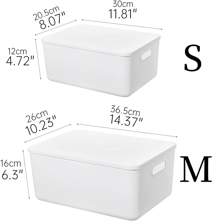 Yishyfier Plastic Storage Baskets Bins Boxes With Lids,Organizing Container White Storage Organizer Bins For Shelves Drawers Desktop Playroom Classroom Office,6-Pack(4M+2S)