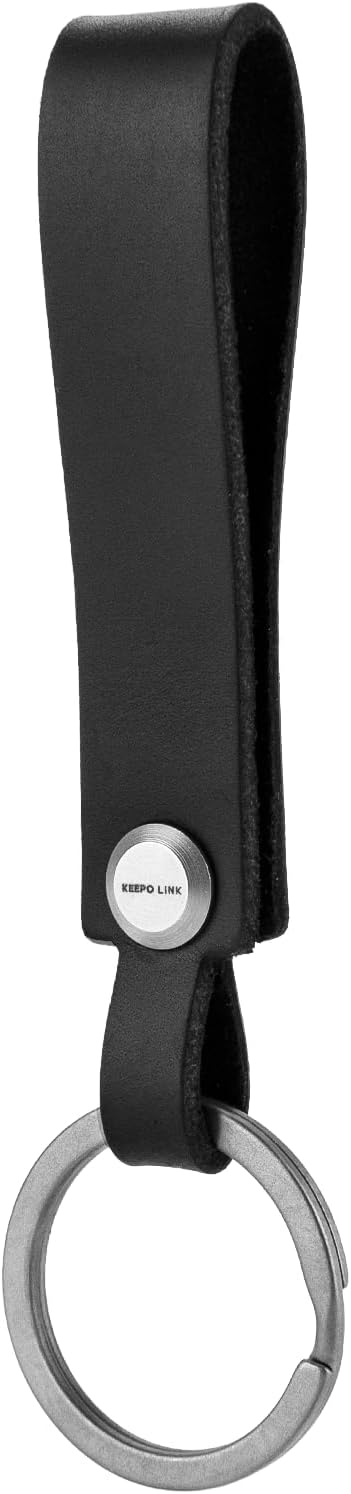 KEEPO LINK Leather Keychain Strap with Titanium Key Ring, Detachable Leather Key Chain Key Fob Holder for Men, OLM03 (Black)