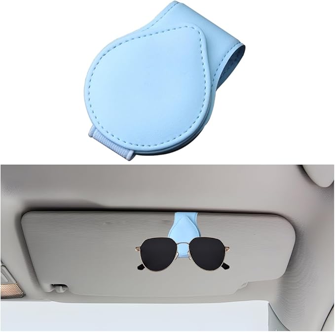 Mandark Magnetic Sunglass Holder for Car Visor, Leather Vehicle Eyeglass Hanger Clip, Automotive Interior Ticket Card Glasses Organizer Clamp Accessories, Universal for SUV, Sedan, Truck(Light Blue)