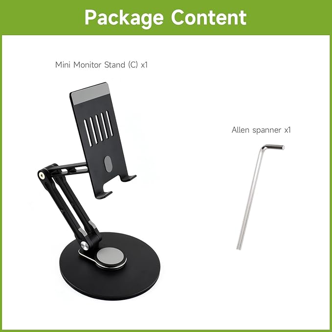 Waveshare Portable Monitor Adjustable Stand, Compatible with 4~18.5inch Monitors, Supports Multi-axis Rotation, Weighted Base and Ergonomic Design, Foldable for Easy Storage
