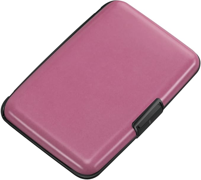 ELFISH RFID Blocking Credit Card Protector Aluminum ID Case Hard Shell Business Card Holders Metal Wallet for Men or Women（Matte Pink