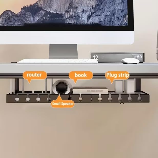 Extendable Under Desk Cable Management Tray, 17"-28.7" Clamp On Cord Organizer, No Drilling Metal Cable Management Holds Up to 11 lbs, Desk Storage for Office and Gaming Accessories