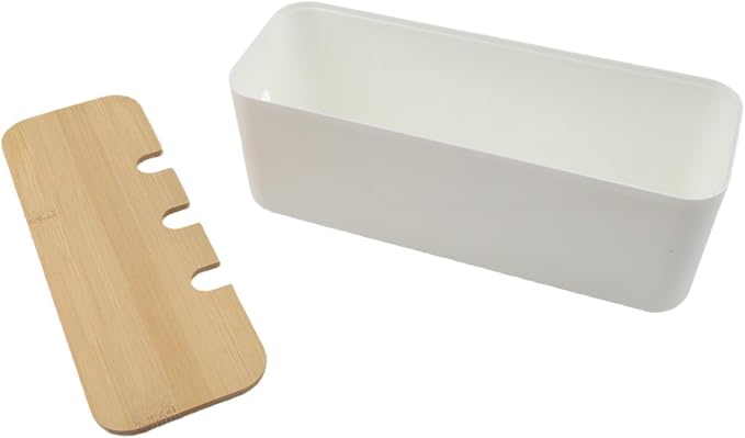 FABULETTA Desktop Cord Organiser Box with Wooden Lid, Cable Management Solution for Power Strip Hider, ABS Plastic Wire Storage Container and Junction Box Cover for Home Office Use(white)