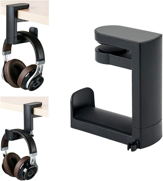 HDW Headphone Stand Holder Mount,Gaming Headset Hanger with Earphone Cable Clip Organizer,Under Desk Headphones Hook with Adjustable 360 Degree Rotation Clamp Black