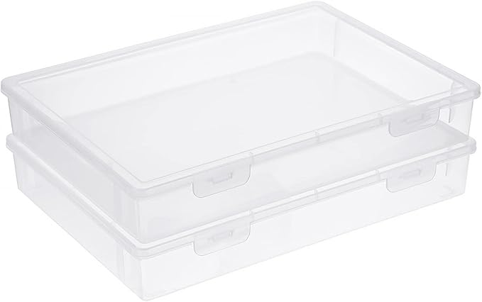 BTSKY Clear Plastic Storage Box with Flap Lid, Multipurpose Craft Organizers and Storage Box Art Supply Storage Organizer Plastic Sewing Box for Pencils Markers Notebooks A4 Files, 2 Pack Large