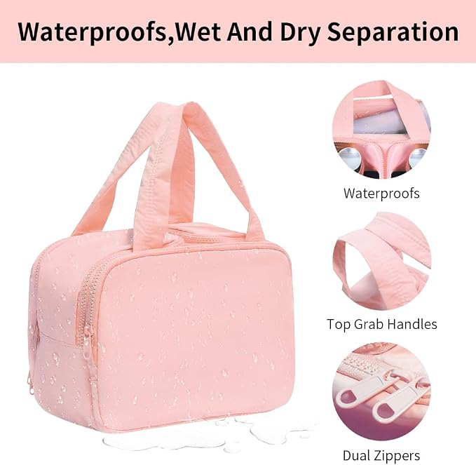 Puffer Travel Toiletry Bag – Large Capacity 11.8”L Makeup Organizer, 4 Compartments, Waterproof Wet/Dry Separation, Ultra-Light Taslan Fabric – Ideal for Business Trips, Gym, Family Vacation, Camping