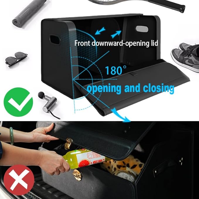 GMQ Car Trunk Organizer for SUV,Car Organizers and Storage with Collapsible Storage, Magnetic Lid Large Capacity for SUV, Truck, MPV (Carbon Black, XXL-29.5×13×12.5 IN)