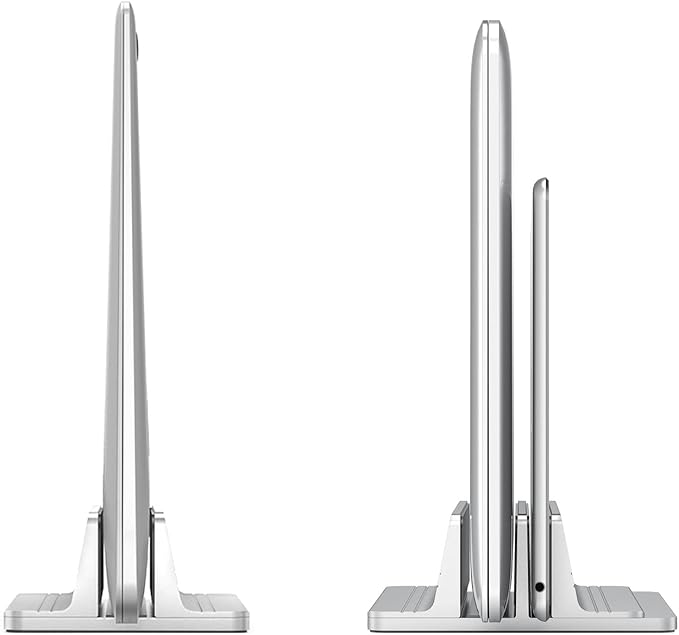 Double Slot Vertical Laptop Tablet Stand Mount Space -Saving Storage for Laptop Chromebook Tablet Smartphone,Compatible with MacBook,iPAD