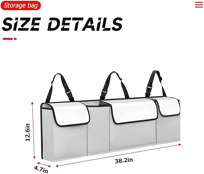 BELOMI Car Trunk Organizer, Auto Waterproof Sturdy Backseat Hanging Large Storage Collapsible Cargo Bag with Anti-Slip Adjustable Strip &4 Pockets, Vehicle Interior Accessories (White/Gray)