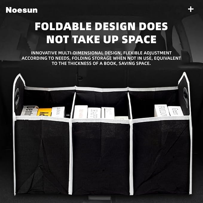Noesun Foldable Car Trunk Organizer, Large-Capacity Storage Box with Reinforced Handles, Multi-Compartment Collapsible Organizer for SUV, Sedan, and Home Use