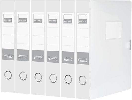 HUA JIE A4 Storage File Boxes Plastic Archives Cases with Lid, File Folder Organizer Document Filing Box for office,31×5.5×23.5 cm, Transparent(Pack of 6)