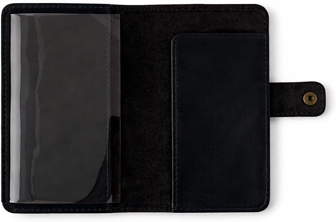 Genuine Black Leather Checkbook Cover - Handmade Check Holder with Divider & ID Window, Slim Organizer Wallet for Business, Travel & Everyday Use 3.5 x 7