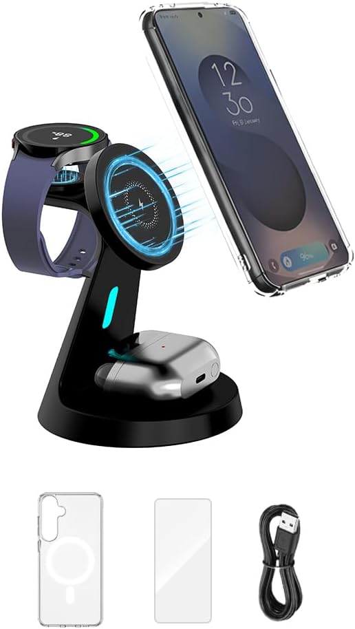 for Samsung Galaxy S25 Dedicated Magnetic Charging Kit，3 in 1 Charging Station Compatible with MagSafe Samsung Charger for Watch Charger Stand for Galaxy Watch Ultra 8 7, for Buds