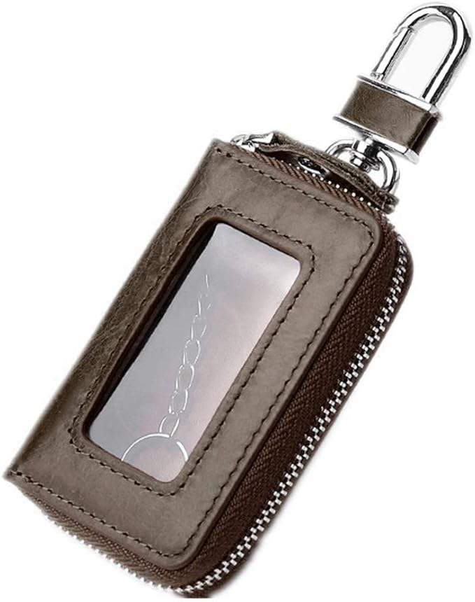 BAKUN Premium Mini Leather Car Key Case, Car Smart Key Chain Holder Wallet Zipper Bag for Remote Key Fob
