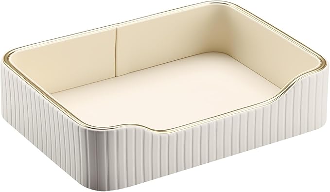 KINGFOM Prefume Tray, PU Leather Valet Tray Nightstand Organizer Trays for Men Women, Table Centerpieces Decorative Vanity Trays, Desk Organizer Tray for Key Jewelry Cosmetics (Ivory White)