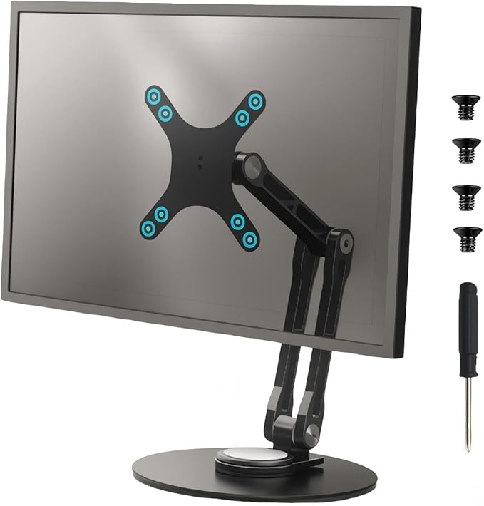Portable VESA Monitor Stand for 15.6 Inch Monitors, Aluminum Portable Screen Mount for Desk with 360°Rotation Bases, Adjustable Secondary Travel Monitor Stand Compatible with 15.6/16/18.5 Inch - Black