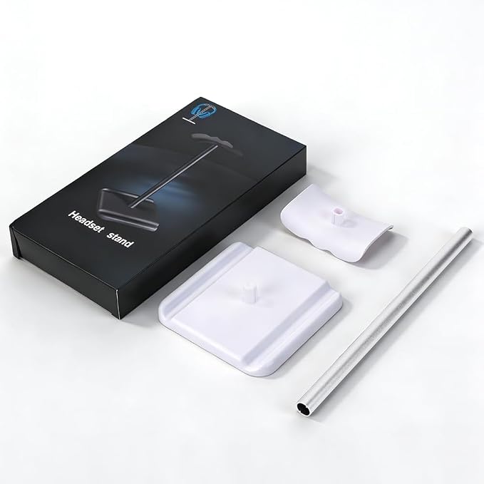 Headphone Stand, Headset Holder with Phone Holder for Desk Office Gaming, TPU-Padded Headrest, Aluminum Pole, Anti-Slip ABS Base, Universal Earphone Stand, 2 Pack White