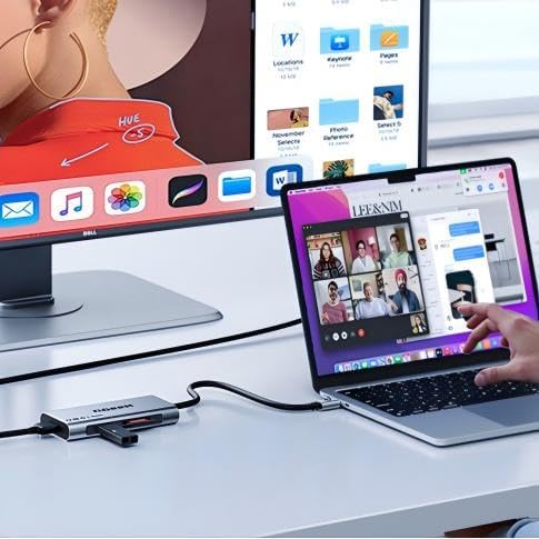 USB C Hub, QGeeM USB 4k to HDMI Adapter, 7 in 1 USB-C Dongle with 100W PD,USB 3.0, Card Reader, Compatible for MacBook iPhone 15/17 Ipad Pro max,Chromebook Laptop USB Type C Dock-Blue