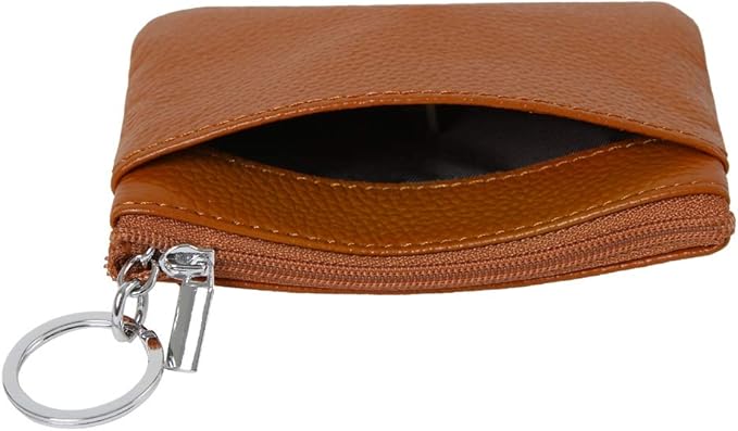 Women's Genuine Leather Coin Purse Mini Pouch Change Wallet with Keychain