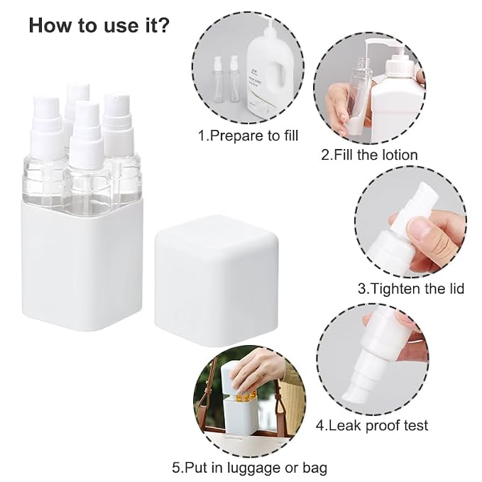 4-in-1 Travel Bottle Set Leak-Proof & TSA Approved - 50ml Refillable Containers Kit for Shampoo, Conditioner, Lotion - Portable Toiletry Accessories with Labels & Storage Box (Light Grey)