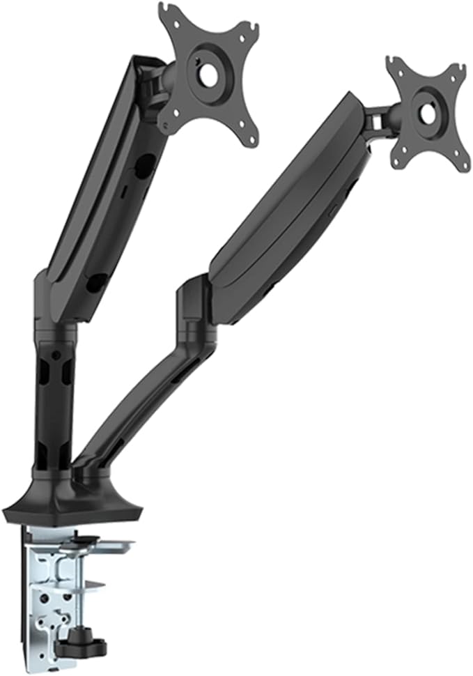 Progressive Desk Dual Gas Spring Monitor Mount Stand - Fits 10"-27" Monitors - ±180° Monitor Rotation - Arm Holds Up to 20 lbs per Arm