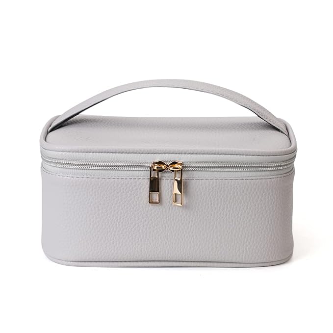 FITINI Makeup Bag Travel Large Toiletry Bag 3 Pack Portable Cosmetic Organizer Pouch with Small Brush Storage Case Gold Zipper Waterproof for Women and Girls,Gray