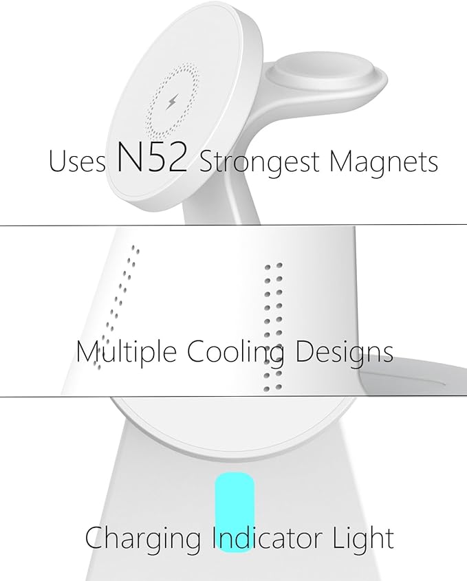 Wireless Charger Compatible with Mag-Safe,3 in 1 Charging Station for iPhone17/16/15/14/13/12 Series, Apple Watch,AirPods,15W Fast Charging (Adapter Included)
