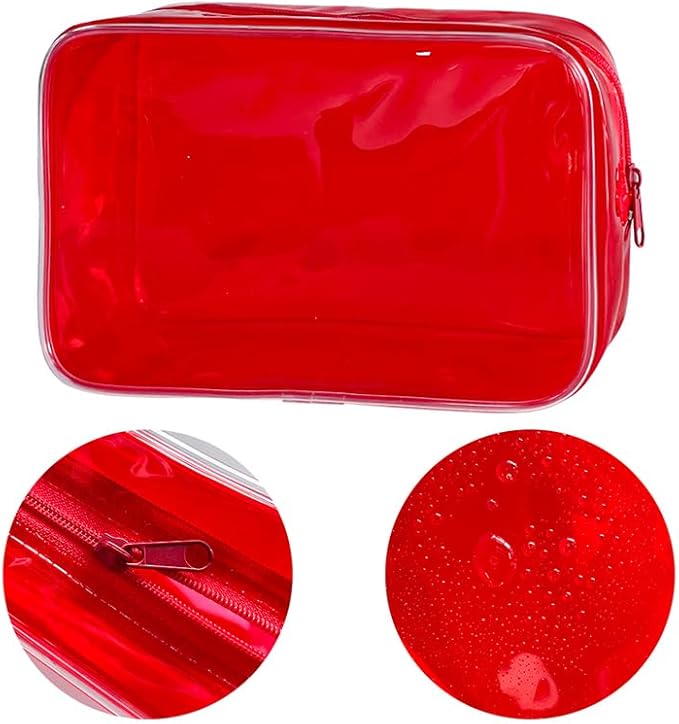 Neon TSA Approved Clear Toiletry Pouch, 7"x2.3"x4.7" Size, PVC Travel Makeup Bags for Toiletries, Transparent Cosmetic Bag for Women and Men Small (red)