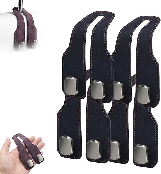 Car Seat Back Storage Hook, 2026 New Car Seat Headrest Hook for Purses and Bags, Leather Car Seat Back Storage Hooks, Car Seat Hangers Organization Accessories (Black 4pcs)