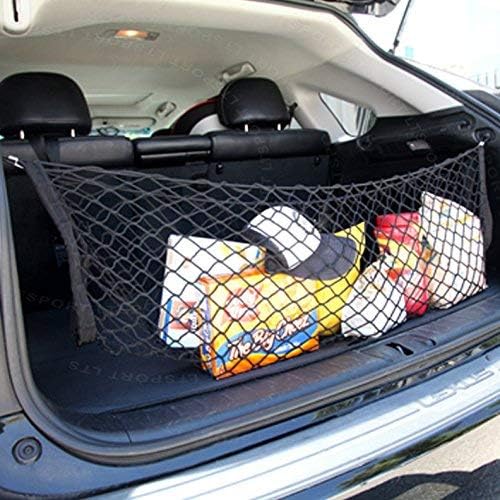36"x15" Envelopge Style Cargo Net Double Layer 4inch Stretchable Adjustable Trunk Elastic Mesh Vehicle Storage Carrier Rear Floor Mat Organizer