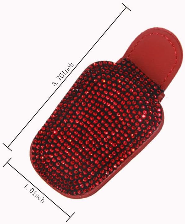 ACODABLEM Bling Car Glass Holder Sun Visor, Bling Crystal Rhinestone Sunglasses Magnetic Holder Mount Universal Eyeglasses Hanger Clip, Ticket Card Clip for Car, Car Sun Visor Accessories (Red)