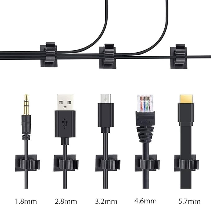 Viaky 30 Pcs Black Cable Wire Clips Adjustable Nylon Wire Holder Adhesive Cable Management Suitable for Maximum Diameter 0.5 inch (12.5mm) Cables