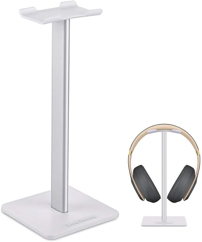 Headphone Stand Headset Holder Gaming Headset Holder with Aluminum Supporting Bar Flexible Headrest Anti-Slip Earphone Stand for All Headphones, White