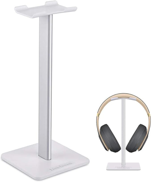Headphone Stand Headset Holder Gaming Headset Holder with Aluminum Supporting Bar Flexible Headrest Anti-Slip Earphone Stand for All Headphones, White