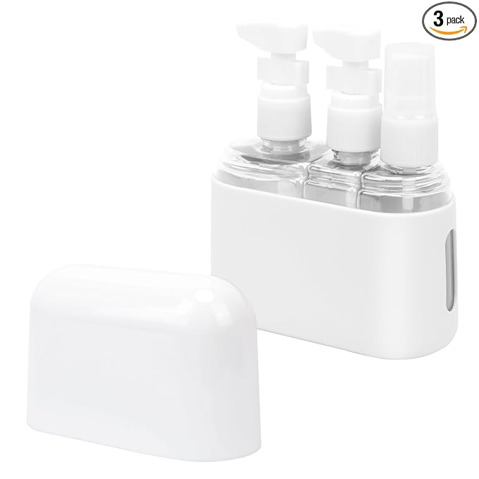 Skycase Travel Bottles - Leak Proof Refillable Tsa Approved Travel Size Toiletries, 3 in 1 Liquid Bottles Containers with Labels and Funnel Airplane Accessories Kits for Lotion Liquid (Grey)