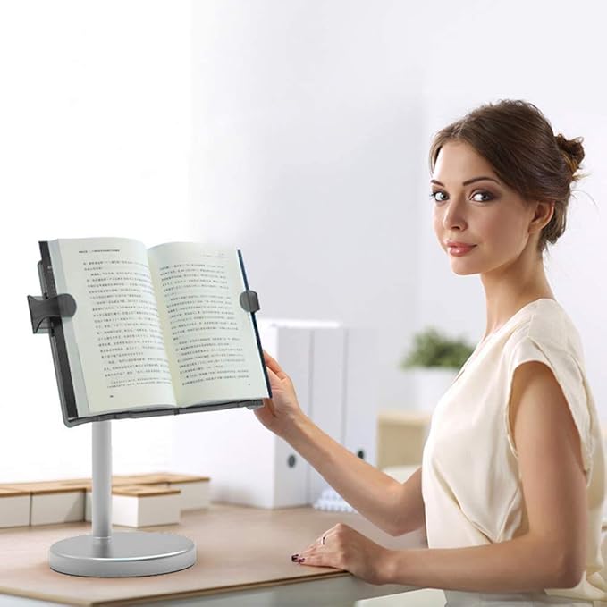 LS Hands Free Book Stand Flexible Folding Document Holder Adjustable Reading Height and Angle for Hard Covers, Paperbacks, CookBooks, TextBooks, Magazines (Height Black Book)