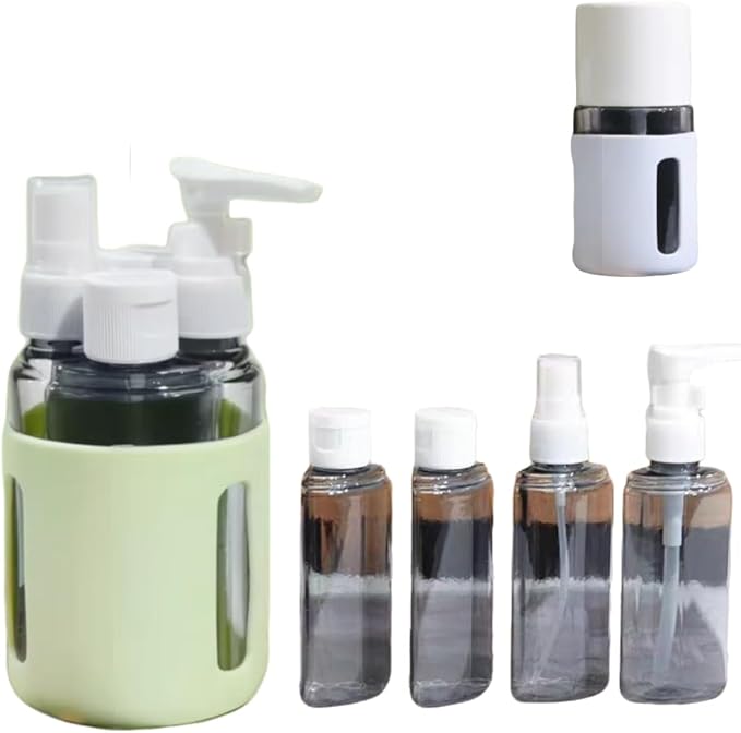 4 in 1 Travel Dispenser, 4 Pack Travel Bottles for Toiletries, Leak Proof Travel Size Containers, Portable Containers for Shampoo Lotion Conditioner Cream (GREEN 60ML)