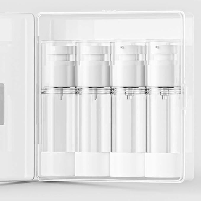 4 Pack Airless Pump Bottles, 1 oz Leakproof Travel Bottles with Pump for Toiletries, Small Empty Containers with Lids for Lotion Creams Serum Skin Care Shampoo Cosmetic Moisturizer Dispenser, Clear