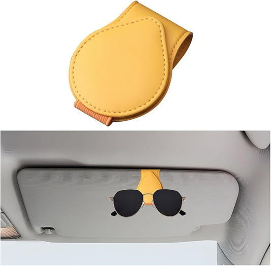 Mandark Magnetic Sunglass Holder for Car Visor, Leather Vehicle Eyeglass Hanger Clip, Automotive Interior Ticket Card Glasses Organizer Clamp Accessories, Universal for SUV, Sedan, Truck(Yellow)