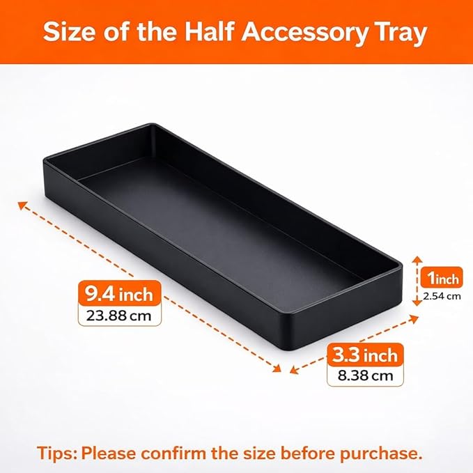 Amazon Basics Rectangular Plastic Desk Organizer, Half Accessory Tray for Office Supplies and Workspace Organization, 9.4" x 3.3" x 1", Black