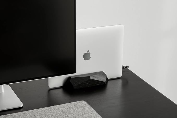 Oakywood Vertical Laptop Stand Wood - Adjustable Wooden Dock for Desk, Compatible with All MacBook Pro, MacBook Air, iPad, Handmade Black Stained Oak, Computer Stand, Laptop Holder