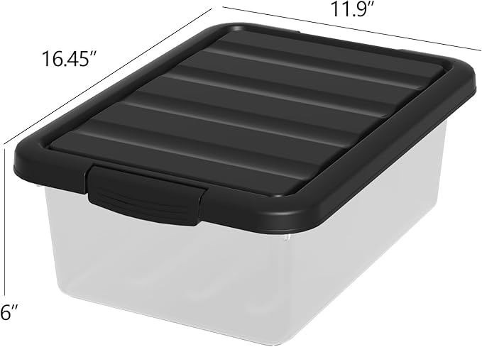 14 Quart Plastic Stackable Storage Bin, Basic Clear Storage Box with Black Lid (Pack of 2)