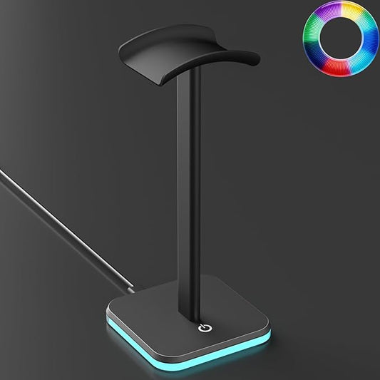 Headphone Stand for Desk - Headset Stand with Aluminum Hanger, Headphone Holder for AirPods Max, Sony, Bose, Beats and More (RGB-Black)