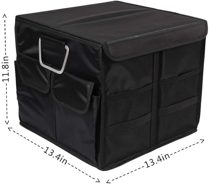 Car Trunk Organizer Collapsible Portable Multi Compartments Organizer with Non Slip Straps for SUV Truck Auto Vehicle Car Auto Minivan(Small covered, Black)