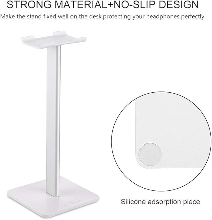 Headphone Stand Headset Holder Gaming Headset Holder with Aluminum Supporting Bar Flexible Headrest Anti-Slip Earphone Stand for All Headphones, White
